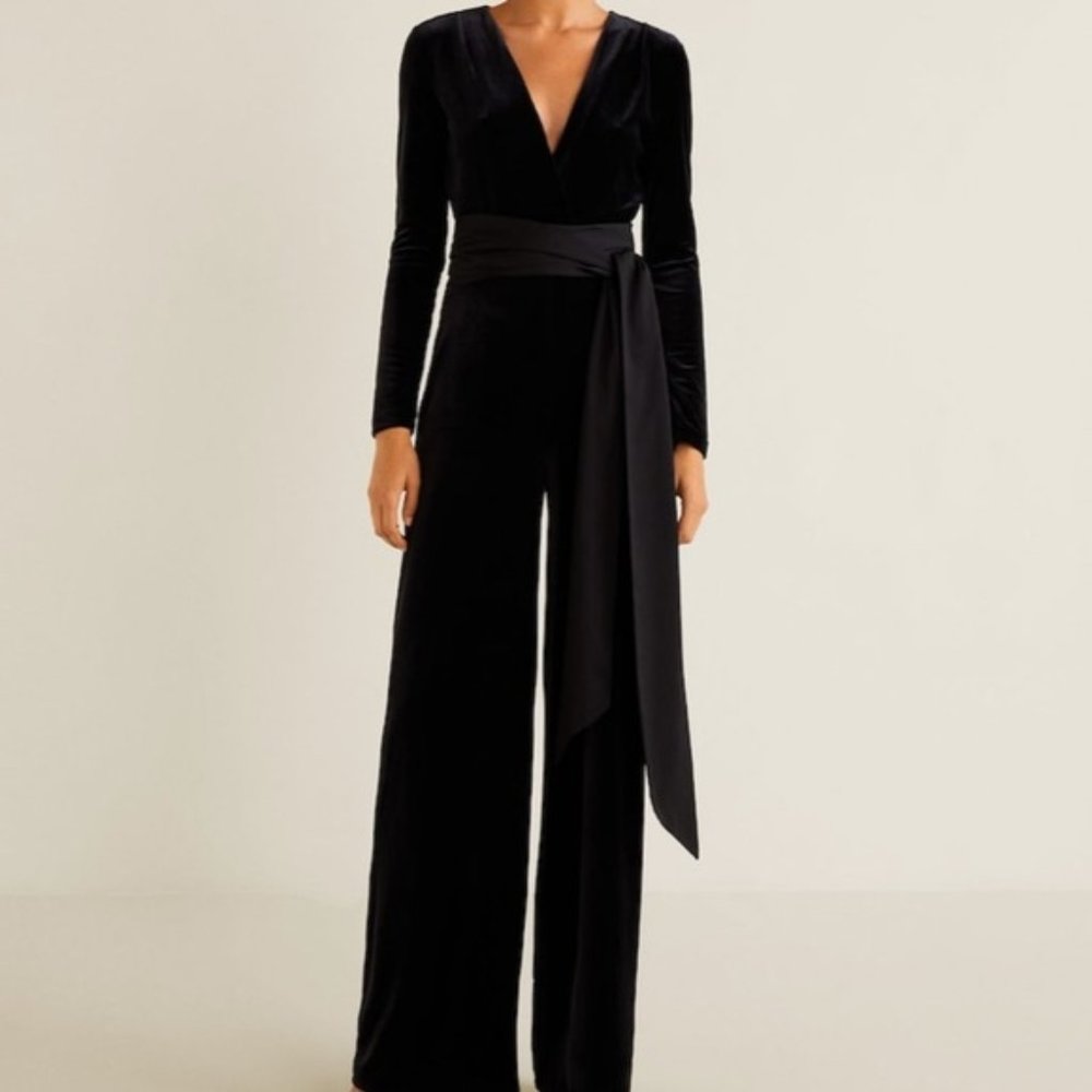 Mango Black Velvet Jumpsuit M/L